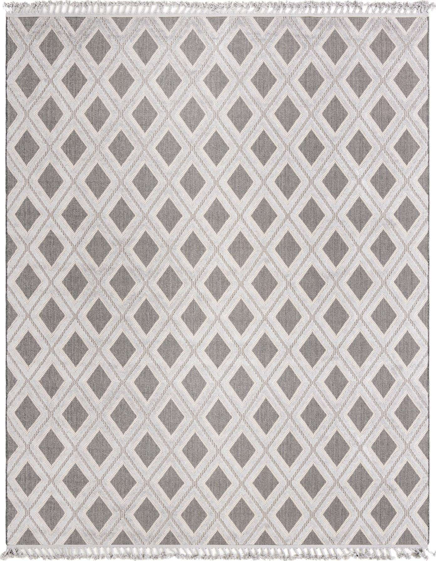 A 9x12 rectangular Arlo rug featuring a modern abstract diamond pattern in black and gray with a textured high/low pile.