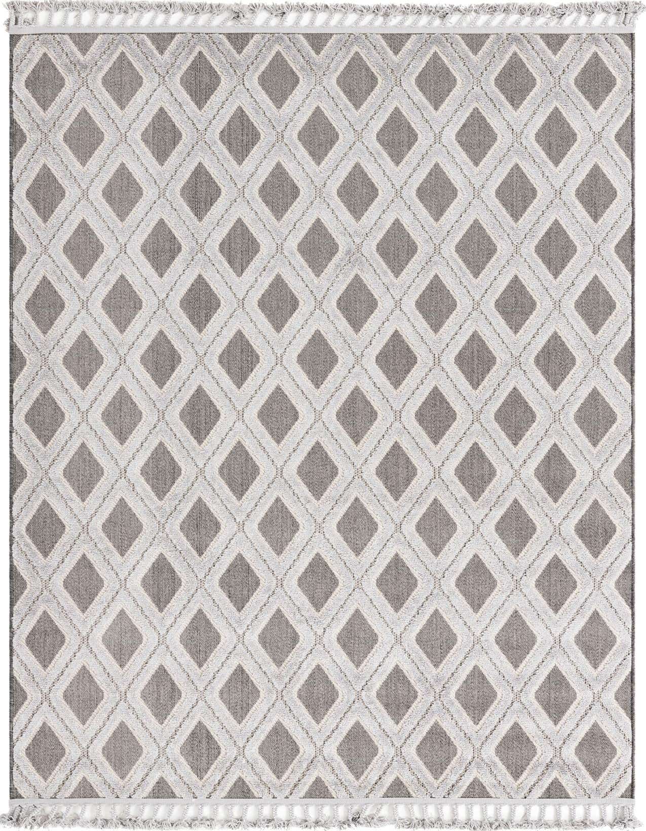 A 6x9 rectangular Arlo rug featuring a modern abstract diamond pattern in black and gray with a high/low textured pile.
