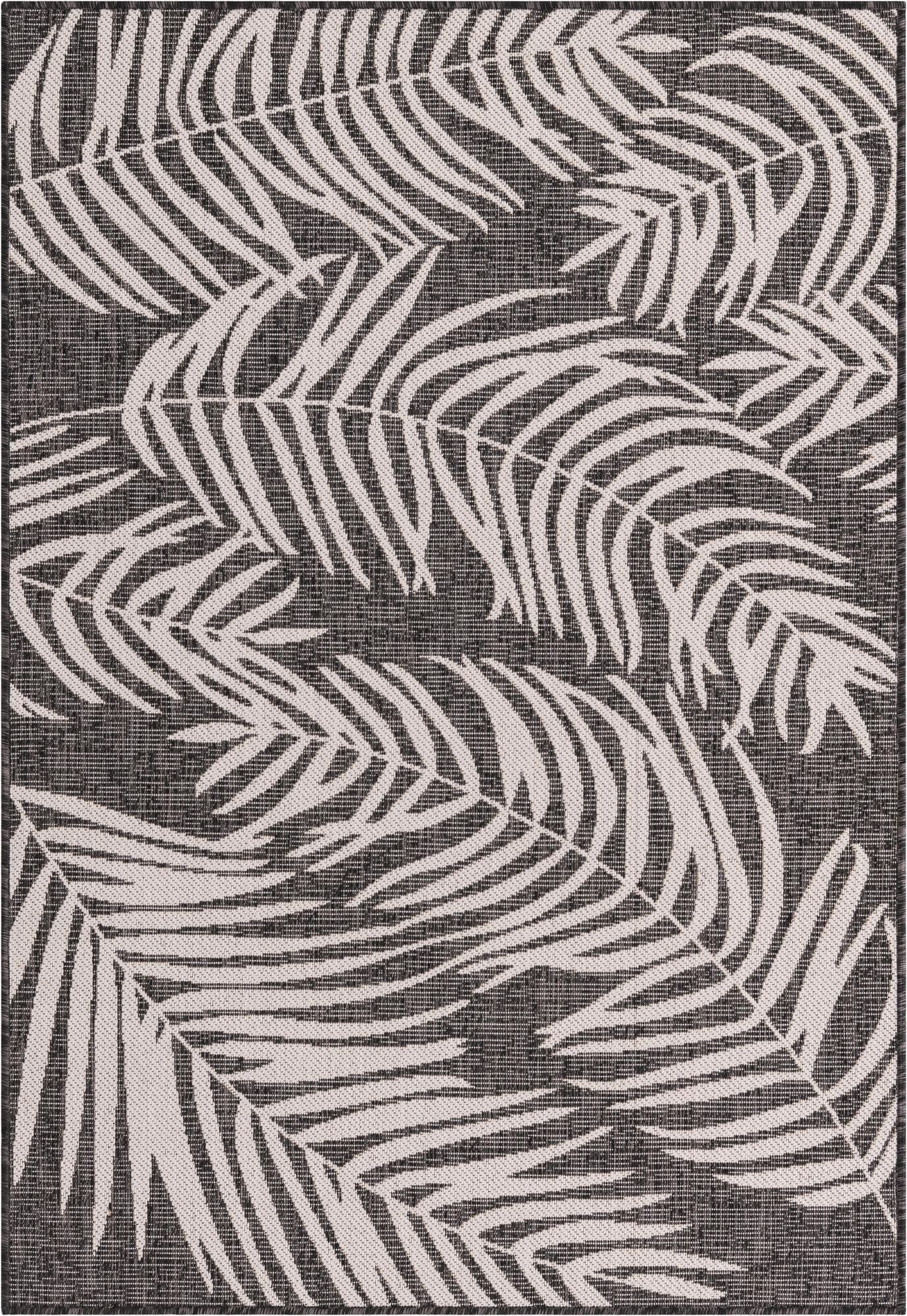  Custom Charcoal  Washable Botanical Indoor / Outdoor Rug