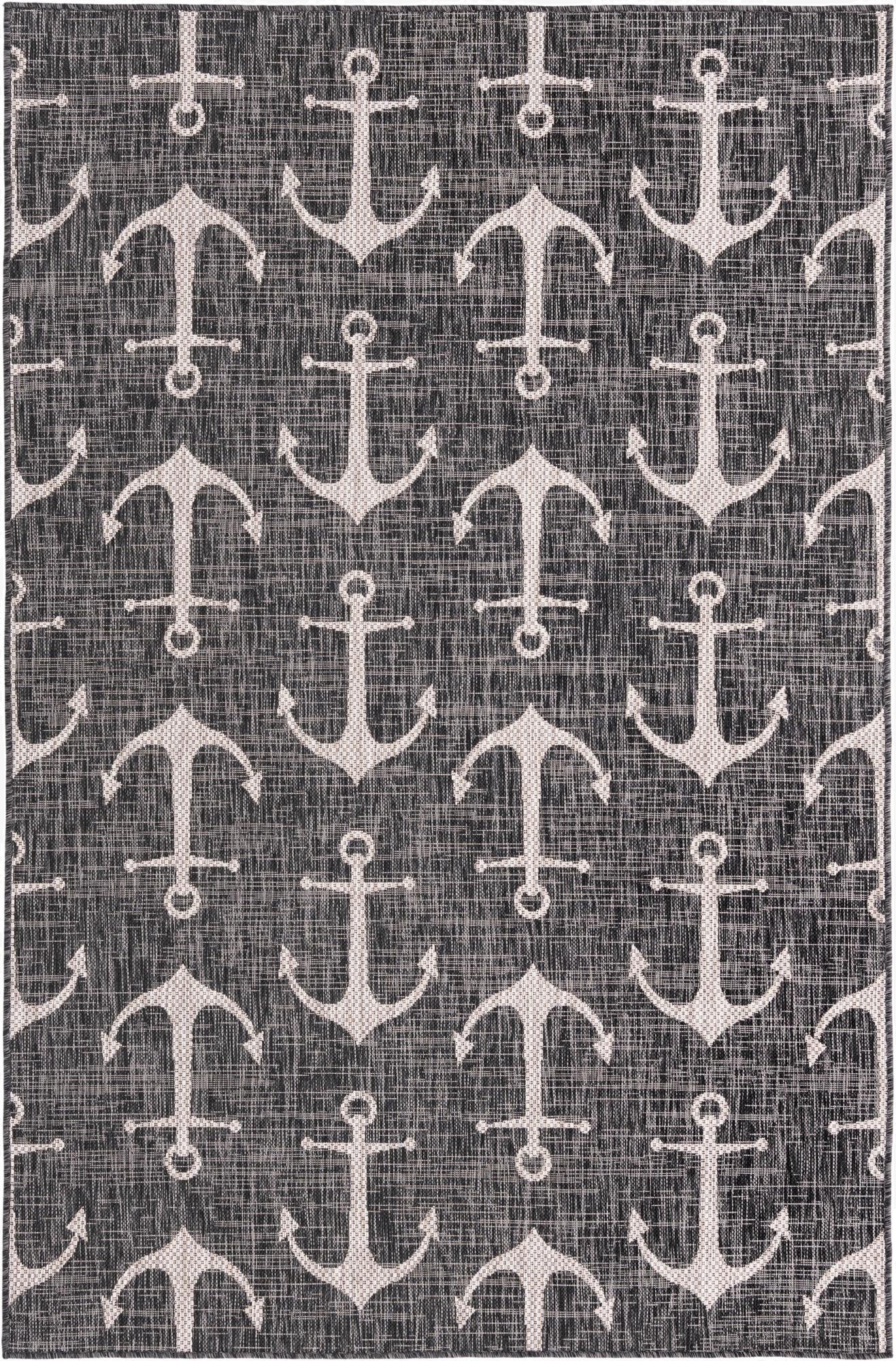  Custom Charcoal  Washable Coastal Indoor / Outdoor Rug