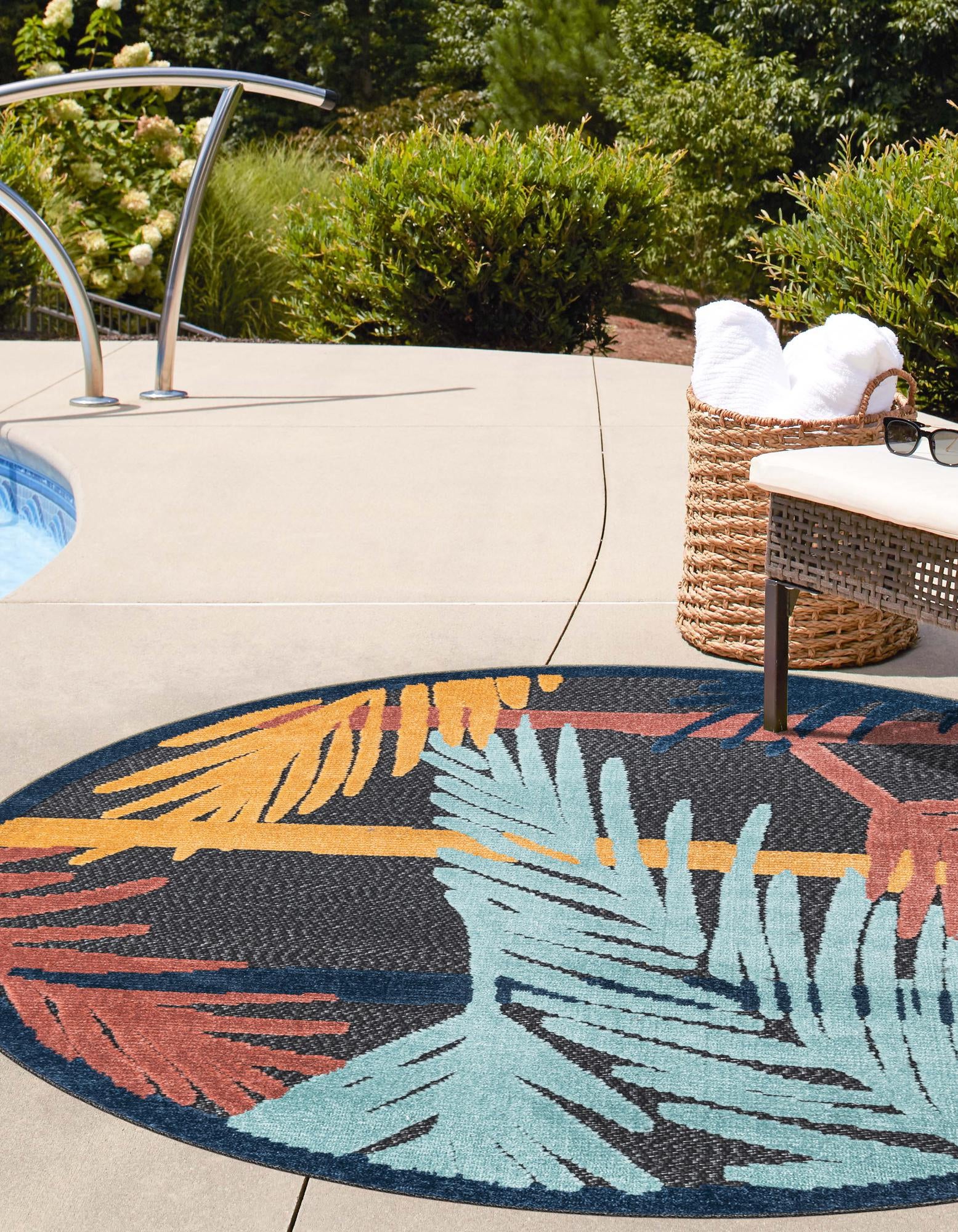 Outside Round Rugs Charcoal 5' 3 x 5' 3 Belize Outdoor Round Rug | Rugs.com