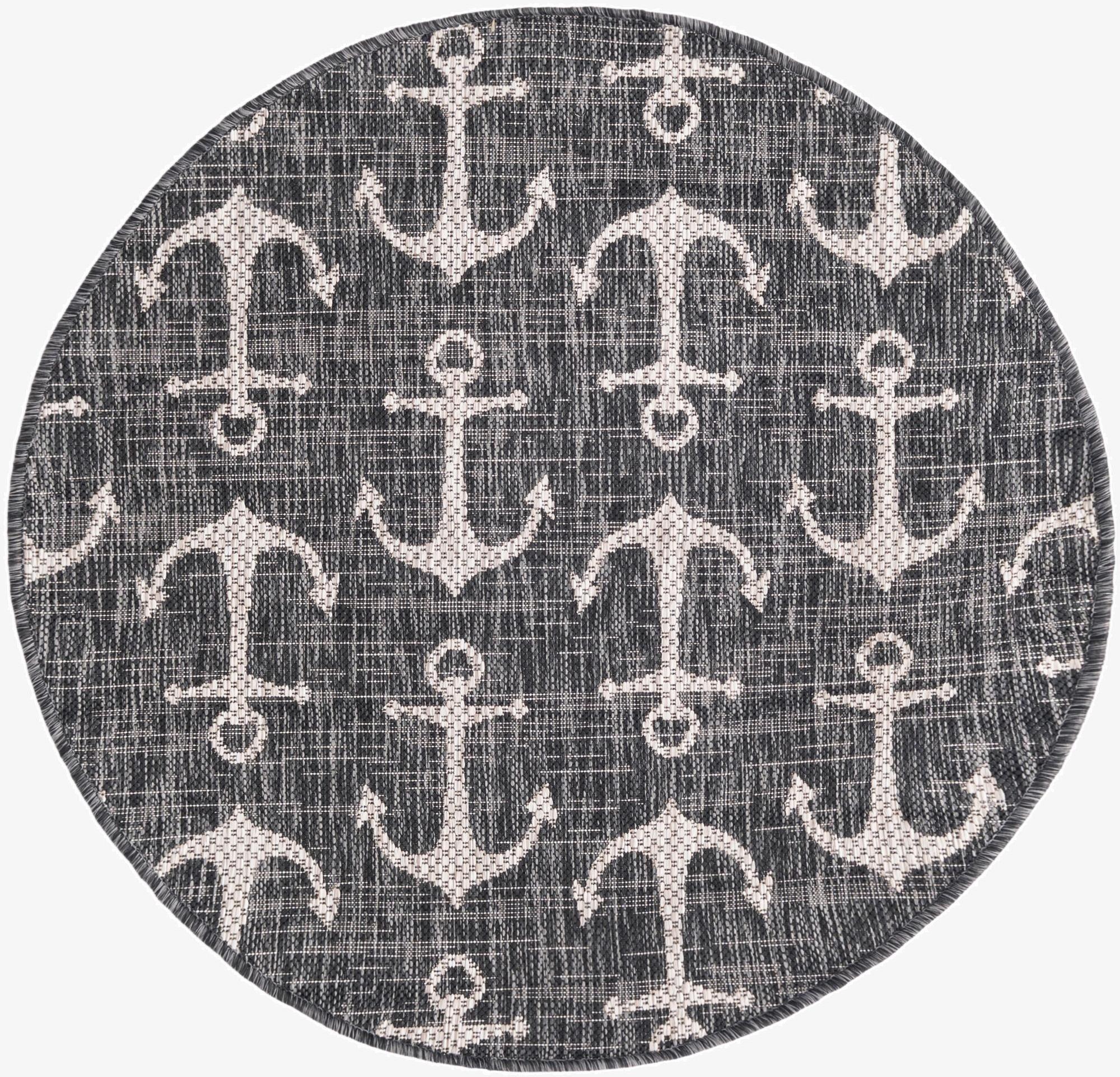  3' x 3'  Washable Coastal Indoor / Outdoor Round Rug