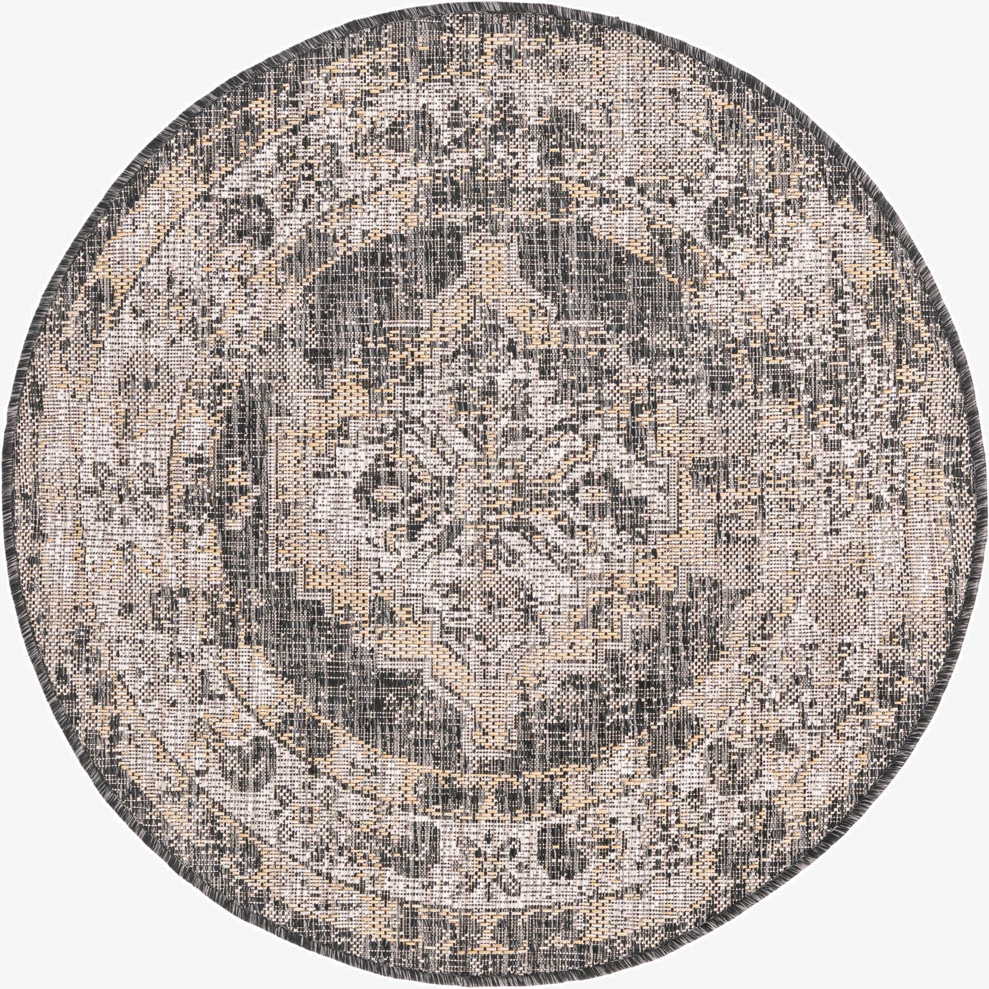  3' x 3'  Washable Traditional Indoor / Outdoor Round Rug