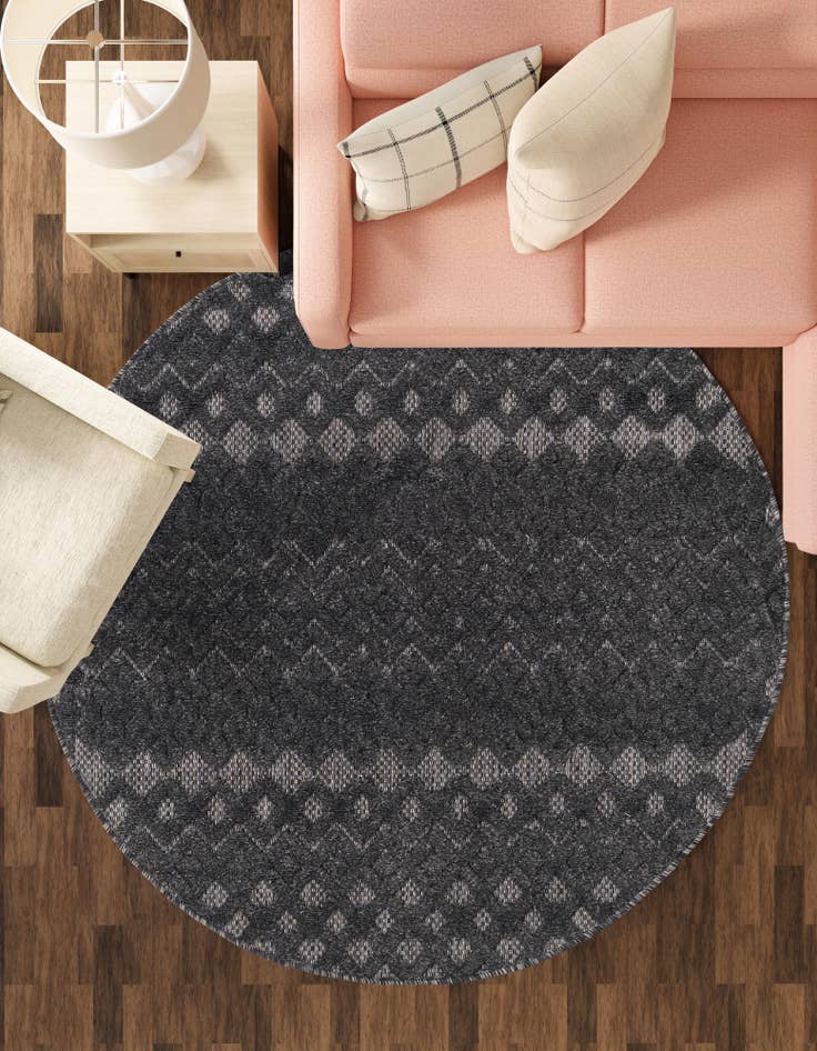Detail image of  5' 3 x 5' 3  Washable Trellis Textured Indoor / Outdoor Round Rug