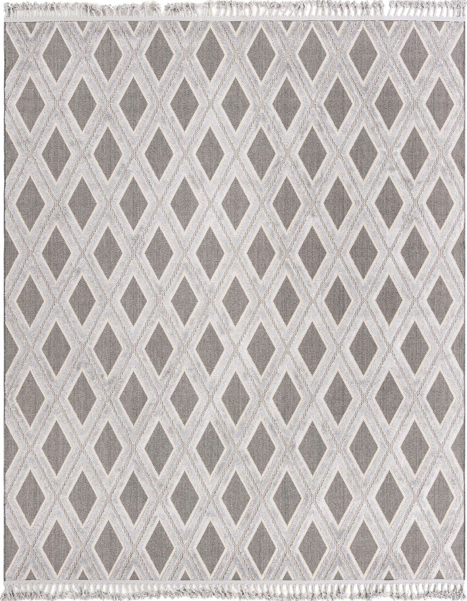 A 9' 10 x 9' 10 square Arlo rug featuring a modern abstract diamond pattern in varying shades of black and gray.