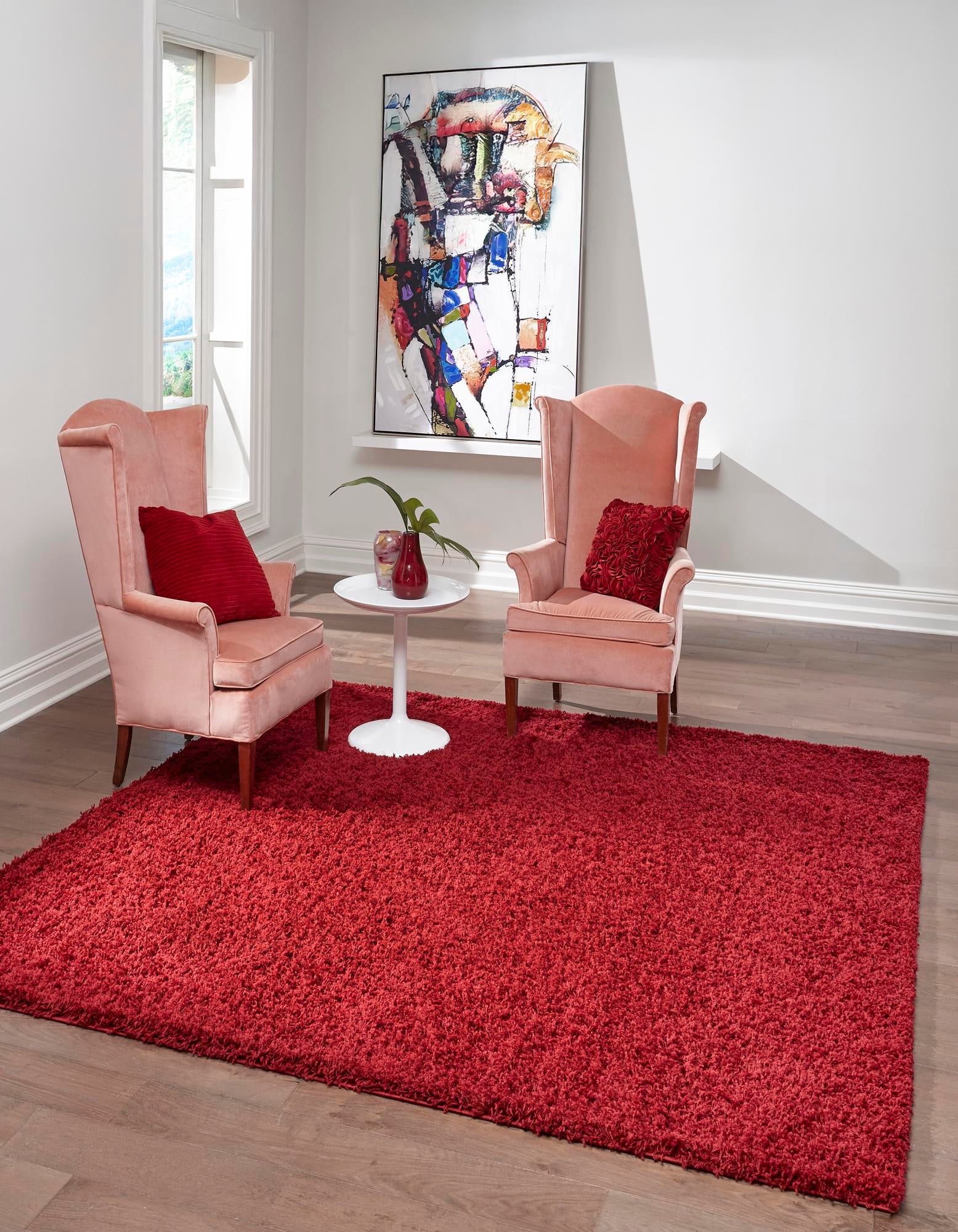 Cherry Red 8' x 8' Solid Shag Square Rug | Rugs.com