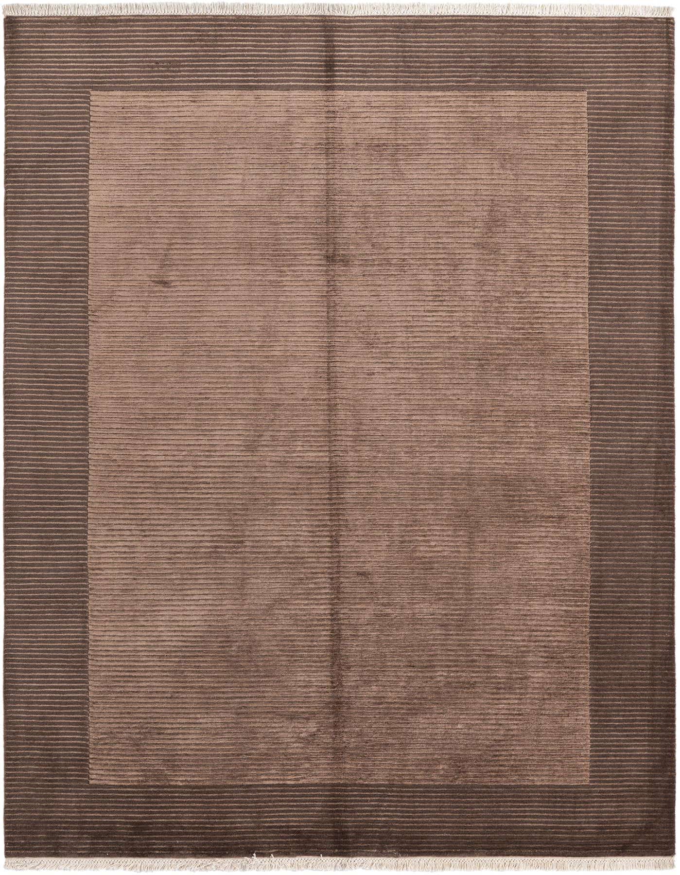 A 5x8 rectangular Darya rug in varying shades of brown, featuring a modern striped border and a solid center.