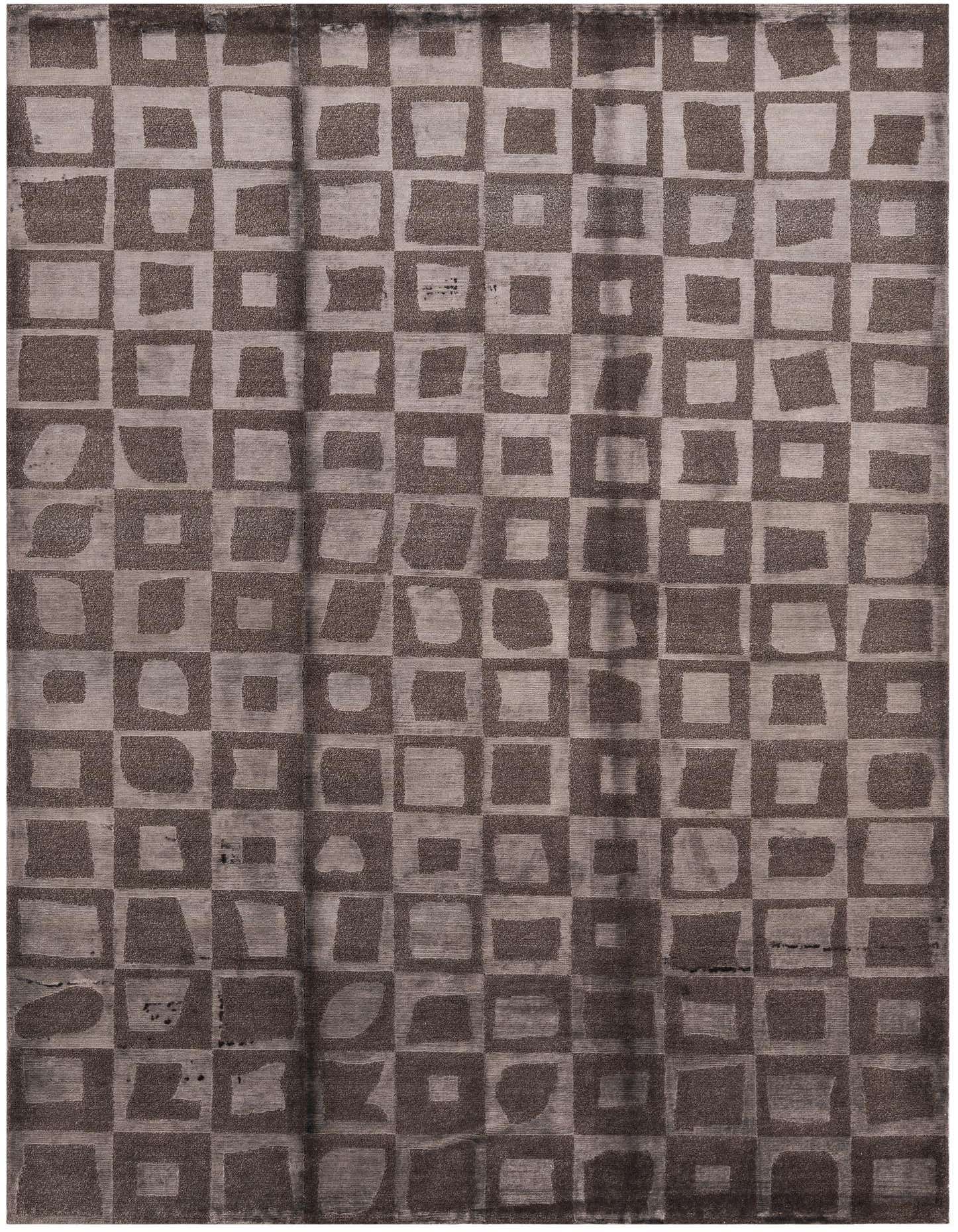 A 6x9 rectangular Darya rug with a modern geometric pattern of varying brown and tan squares.