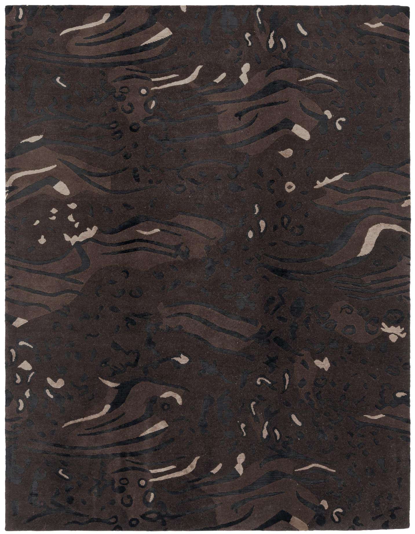 A 5x8 rectangular Darya rug with a modern oriental pattern in varying shades of brown and tan.