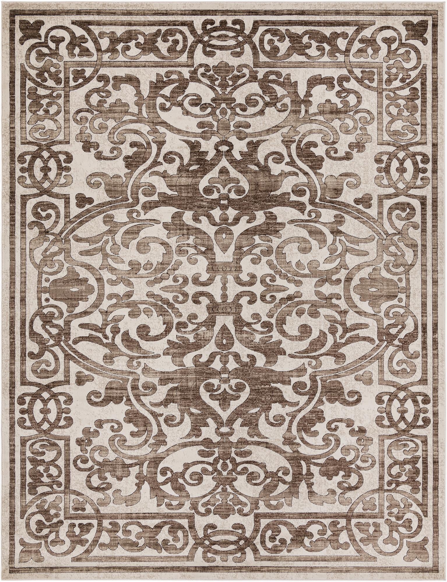A 9x12 rectangular Hermitage rug featuring a traditional medallion pattern in varying shades of brown and tan.