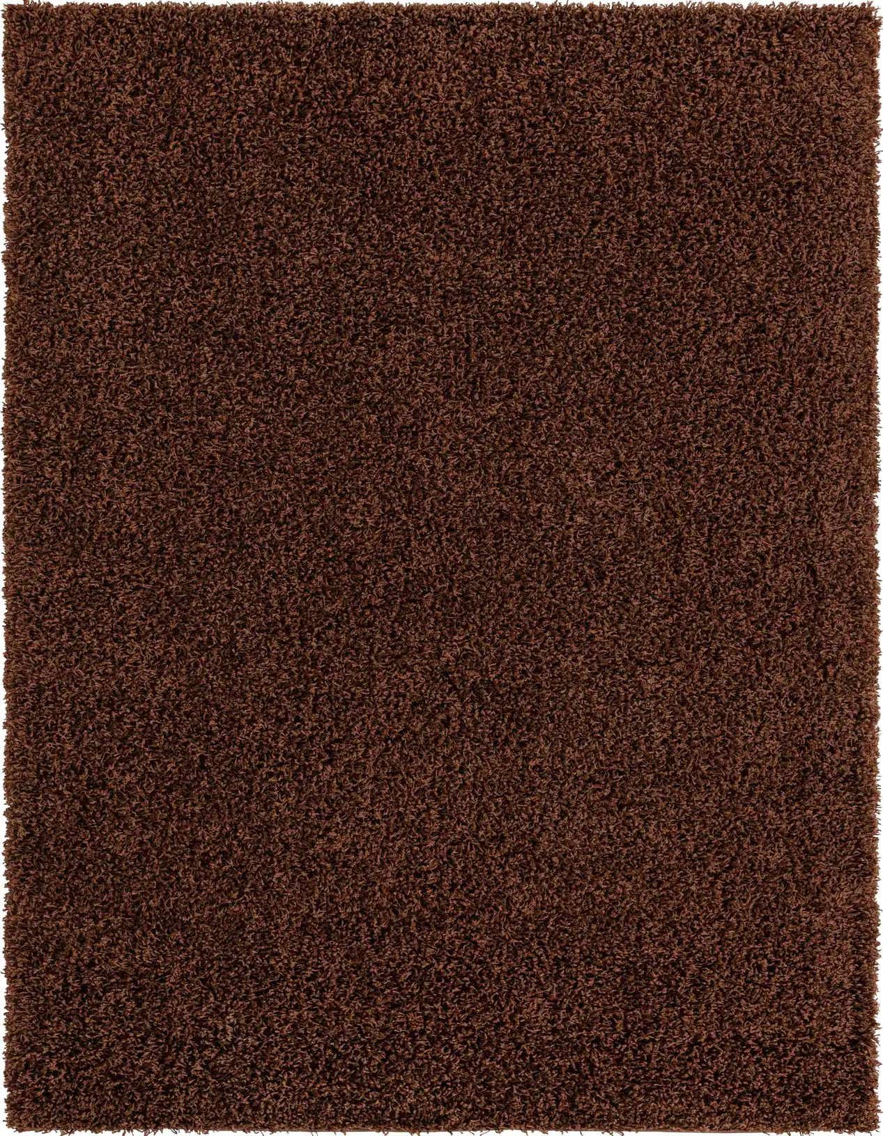 A 5x8 rectangular brown shag rug with a textured pile, perfect for a modern living room or bedroom.