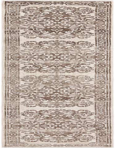A 14 ft runner rug from the Hermitage collection, featuring a traditional floral pattern in varying shades of brown and tan.