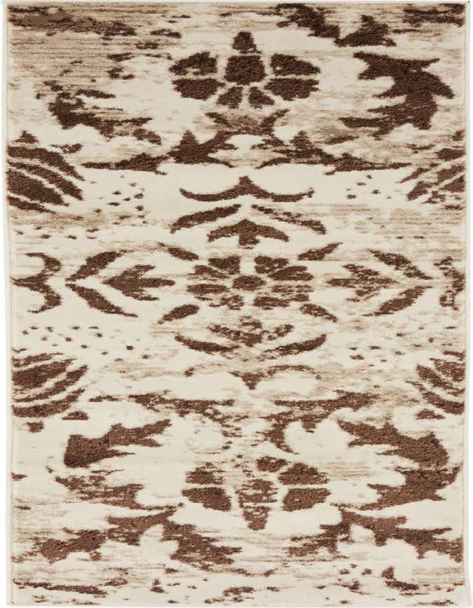A 6 ft runner rug featuring a transitional botanical medallion pattern in shades of brown and tan on a cream background.