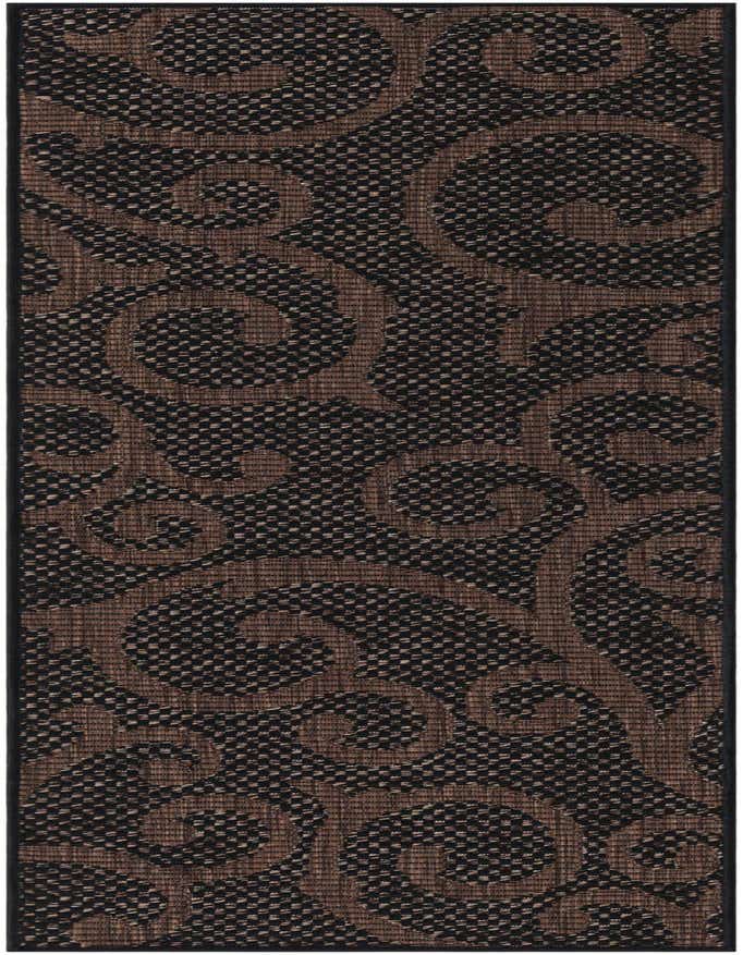 A 6 ft runner rug with a brown and black botanical, modern floral pattern, suitable for hallways or patios.
