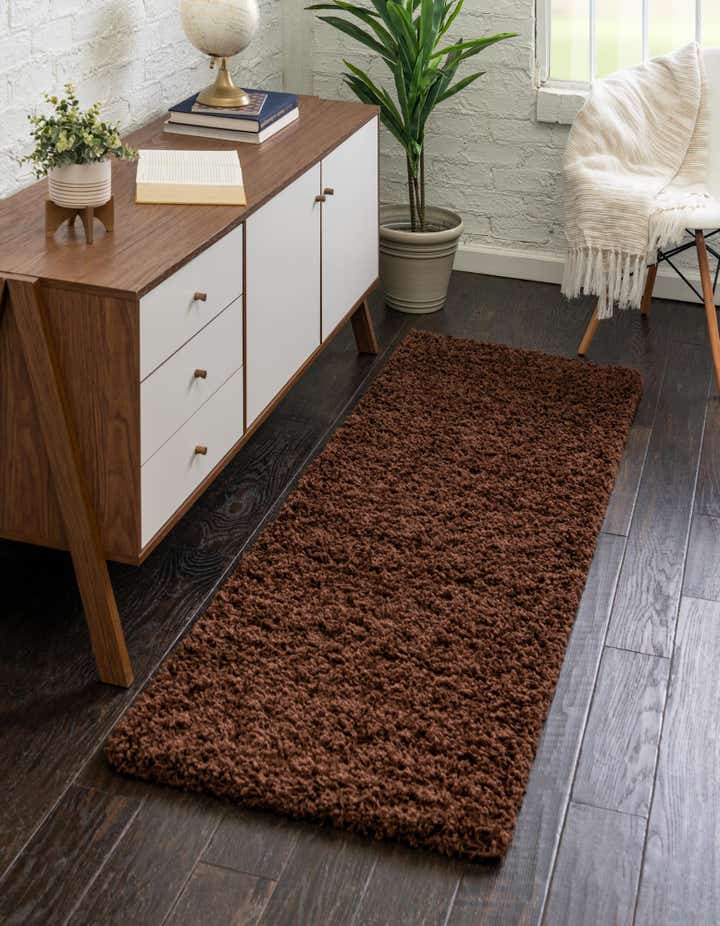 Chocolate Brown 2' 2 x 6' 5 Solid Shag Runner Rug | Rugs.com