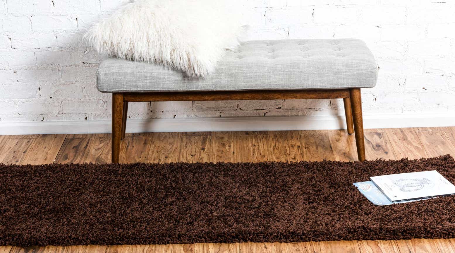 Chocolate Brown 2' x 6' 5 Solid Shag Runner Rug | Rugs.com