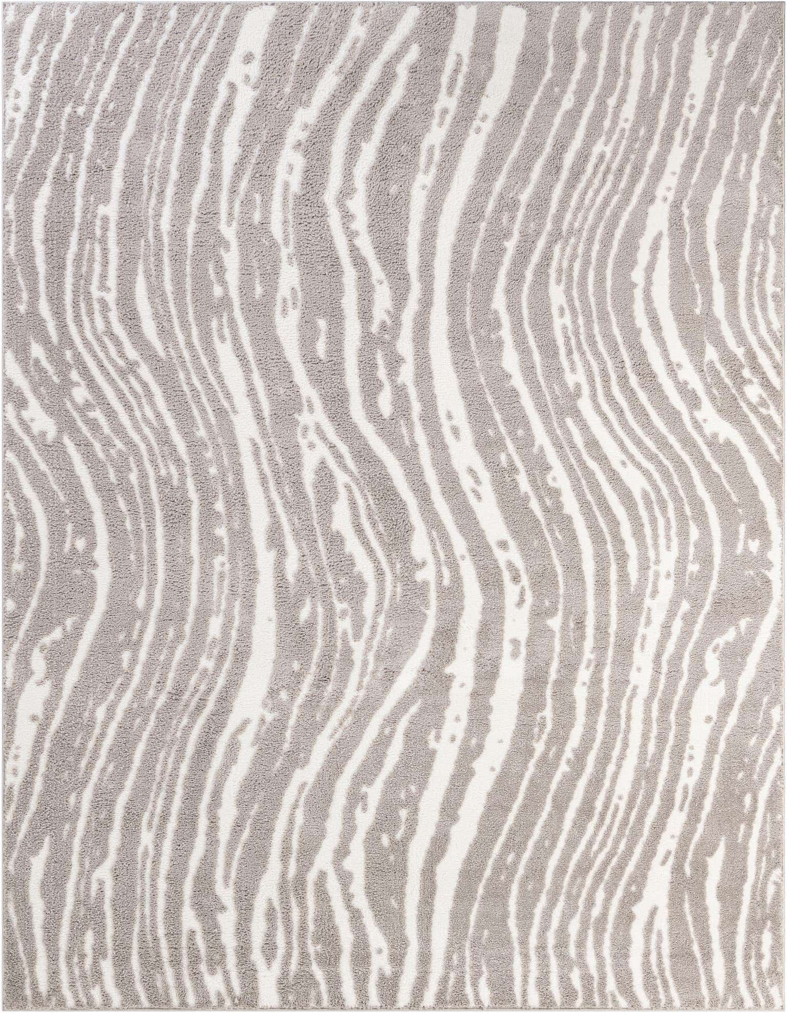 A rectangular 8x10 Rugs.com Sepia rug featuring a modern abstract pattern of wavy gray lines on a white background, adding texture.