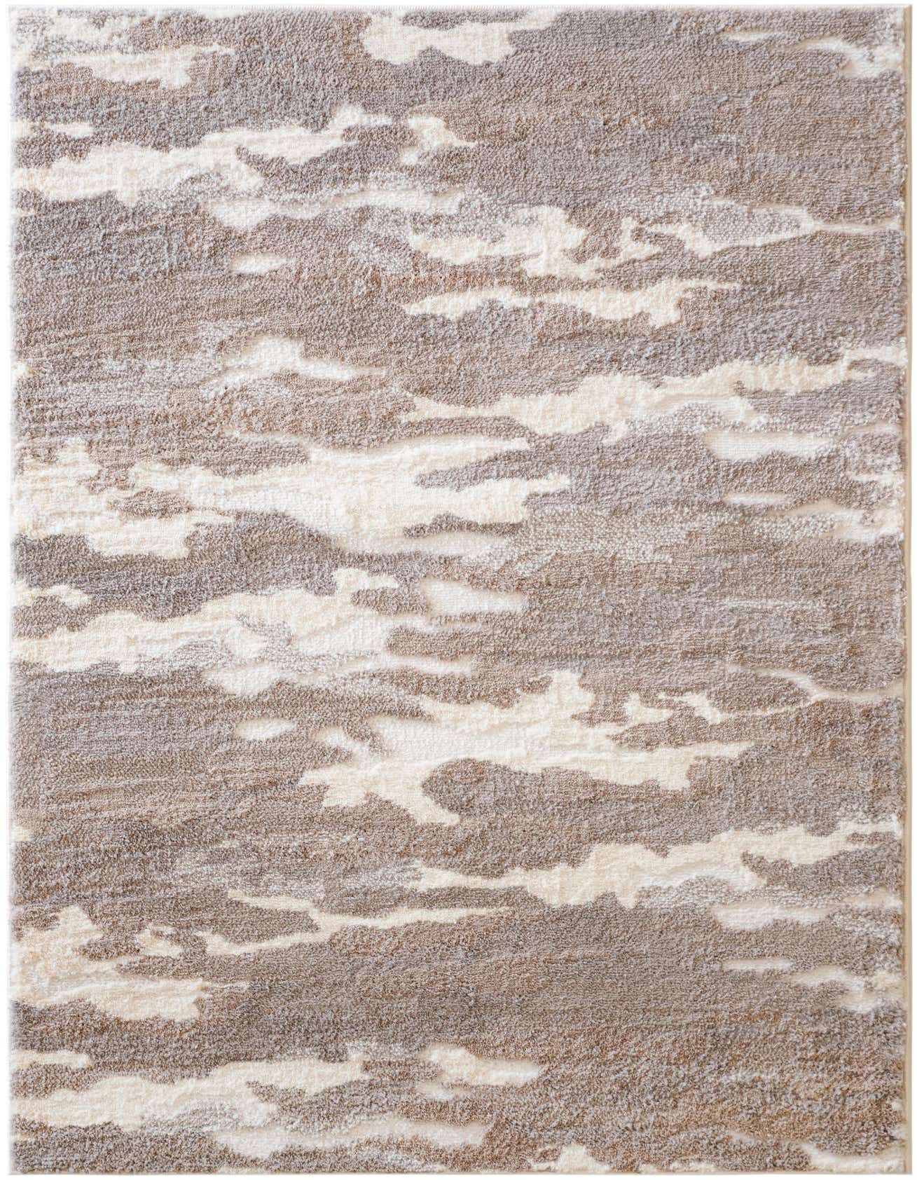 A 4x6 rectangular Rugs.com Sepia rug with a modern abstract pattern in varying shades of gray, silver, and off-white, featuring a textured medium pile.
