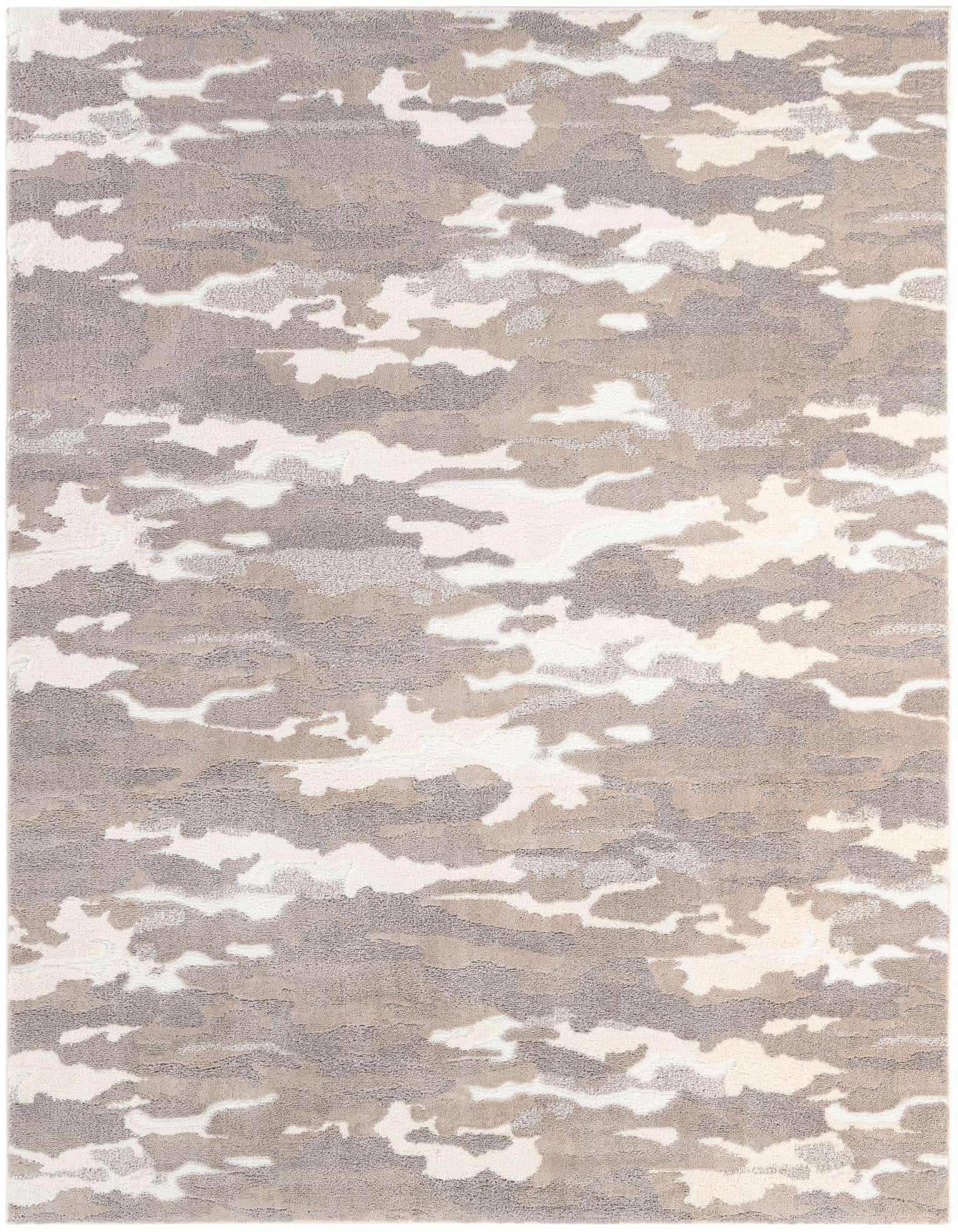 A rectangular 8x10 Rugs.com Sepia rug featuring a modern abstract pattern in varying shades of gray and silver.