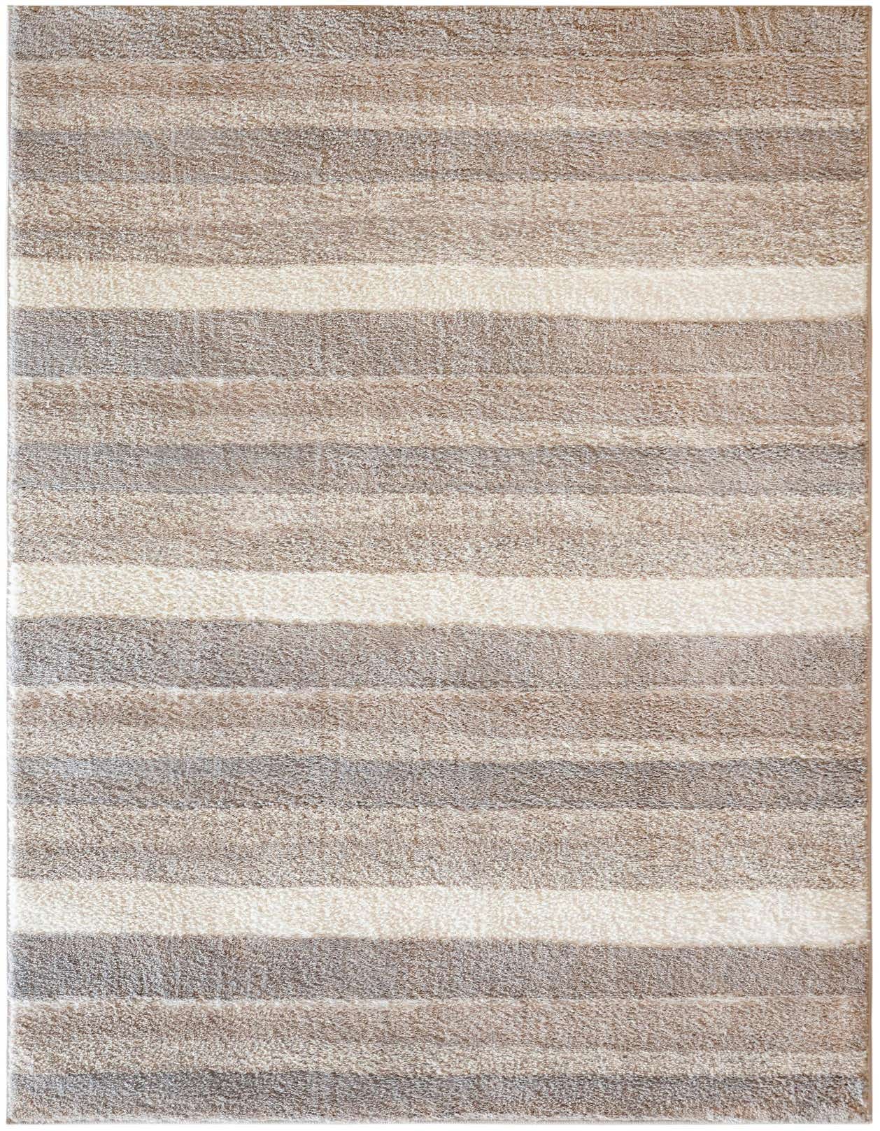A 5x8 rectangular Sepia Collection rug featuring modern gray and silver stripes with a textured medium pile.