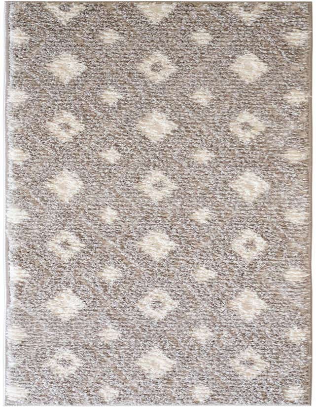 A 6 ft runner rug with a modern gray background and textured off-white diamond patterns, ideal for a hallway.