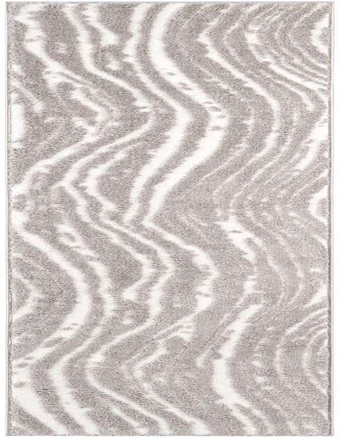 A gray and white modern runner rug with a wavy, abstract pattern, perfect for a hallway.