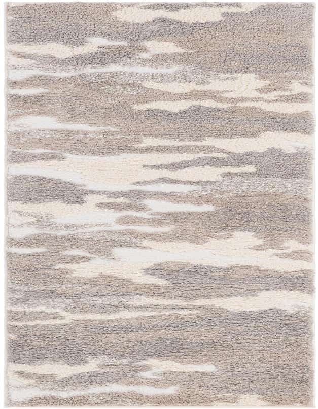 A 6 ft runner rug with a textured, abstract pattern in shades of gray, silver, and cream, ideal for a hallway.
