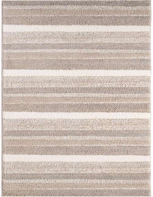 A 10 ft runner rug with modern gray and silver stripes, featuring a textured, medium pile perfect for a hallway.