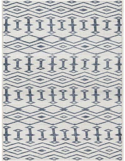 A 13 ft runner rug with a bohemian tribal pattern in shades of blue and ivory, perfect for a hallway.