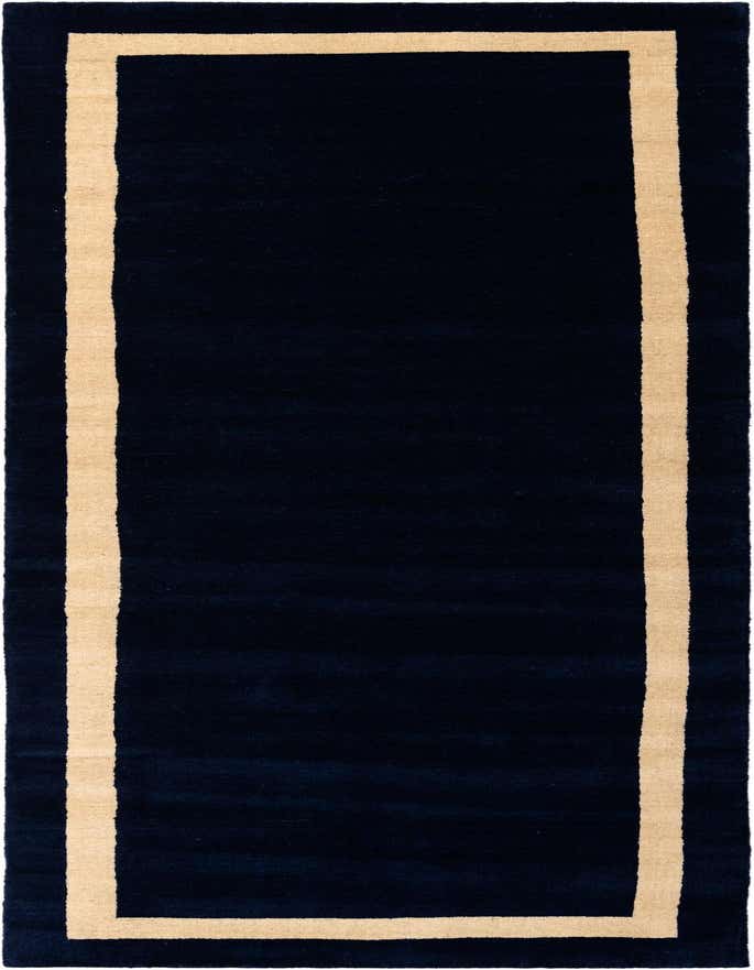 A 10 ft runner rug in deep cobalt blue with a clean, light beige border, perfect for a hallway.