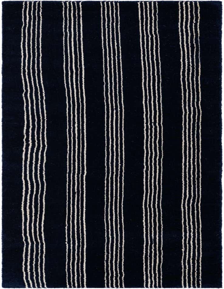 A 6 ft runner rug featuring a modern stripe pattern in deep cobalt blue with thin off-white vertical stripes.