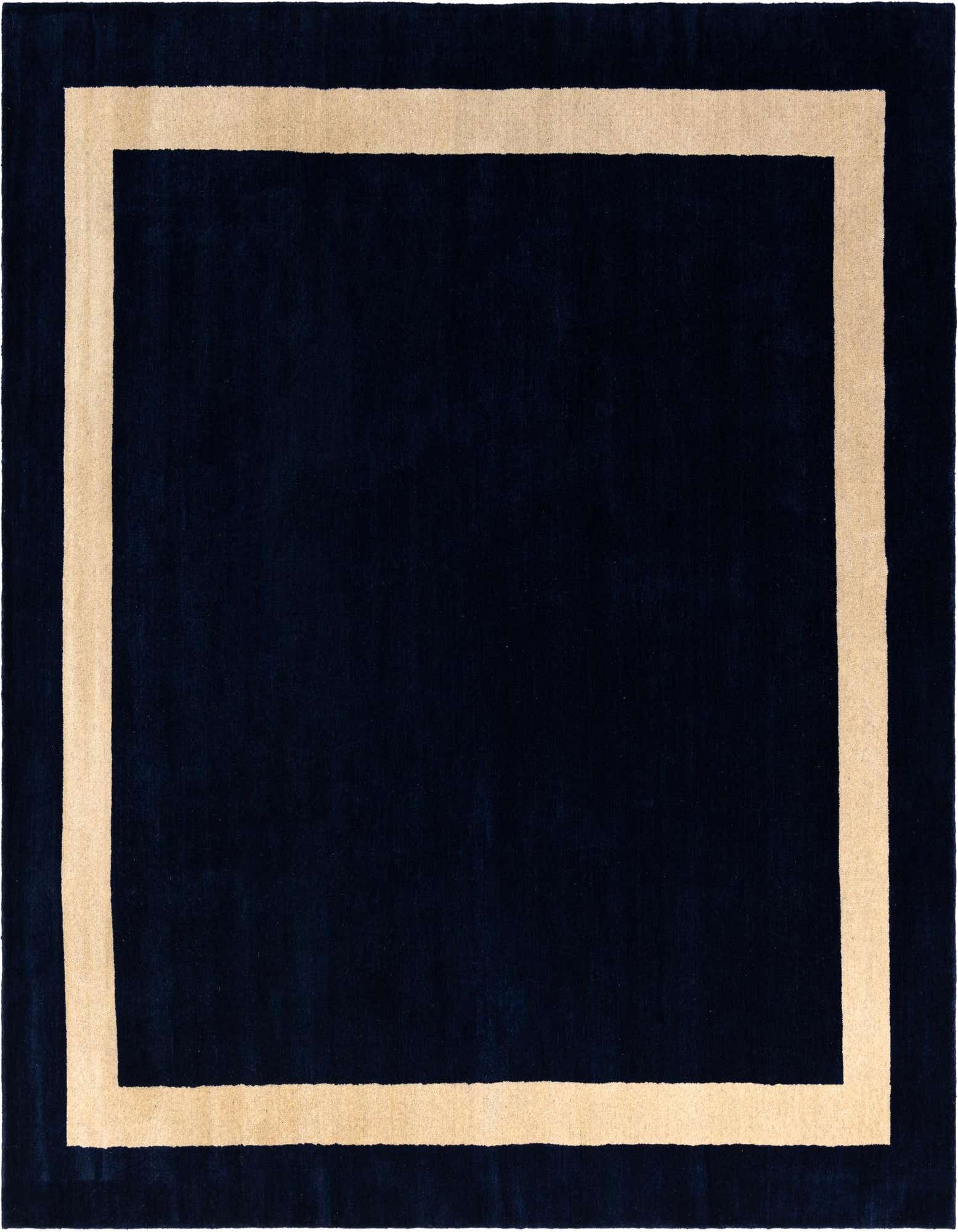 A square 7' 10 x 7' 10 modern rug featuring a deep cobalt blue field with a contrasting beige border.