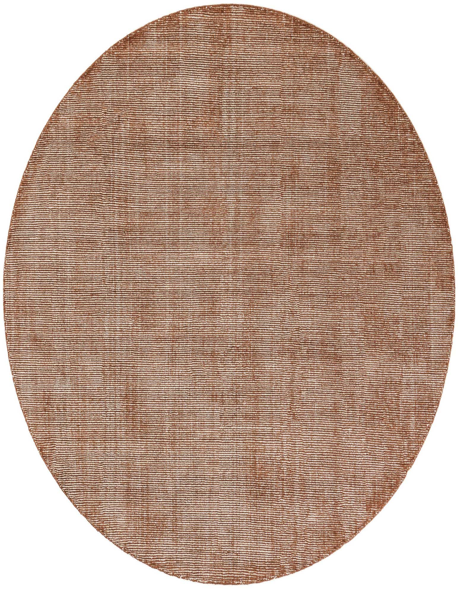 A 7' 10 round cocoa bean brown modern area rug with a textured, high pile, made from wool.