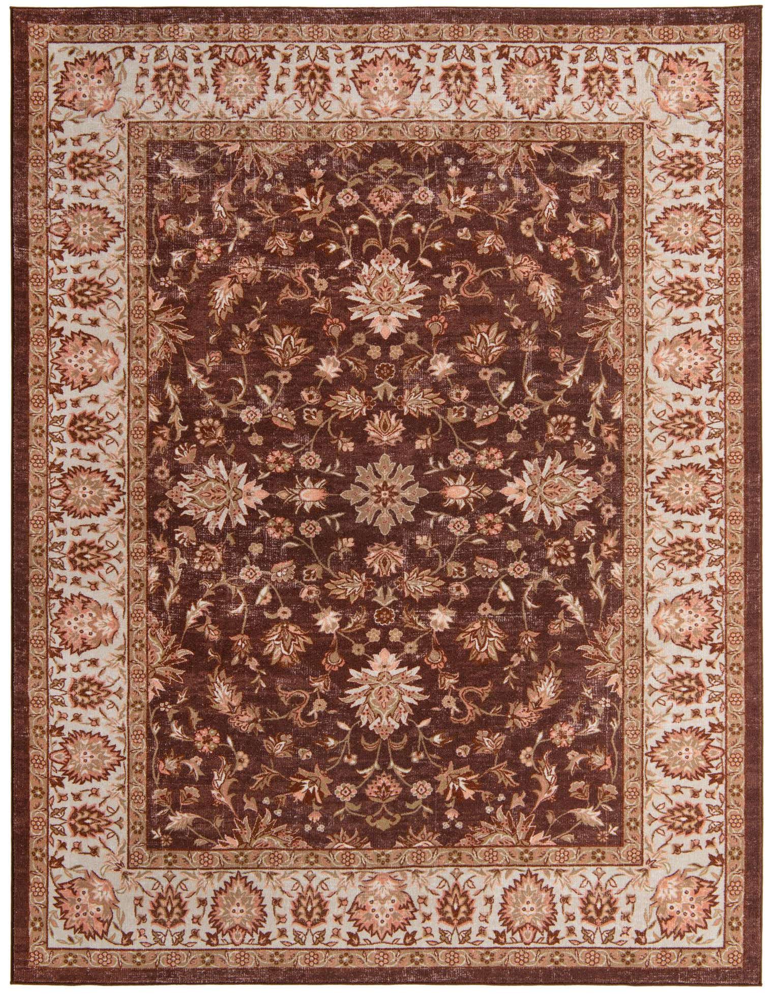 An 8x10 rectangular Medina rug by Rugs.com with a traditional floral pattern in shades of brown, tan, and black.