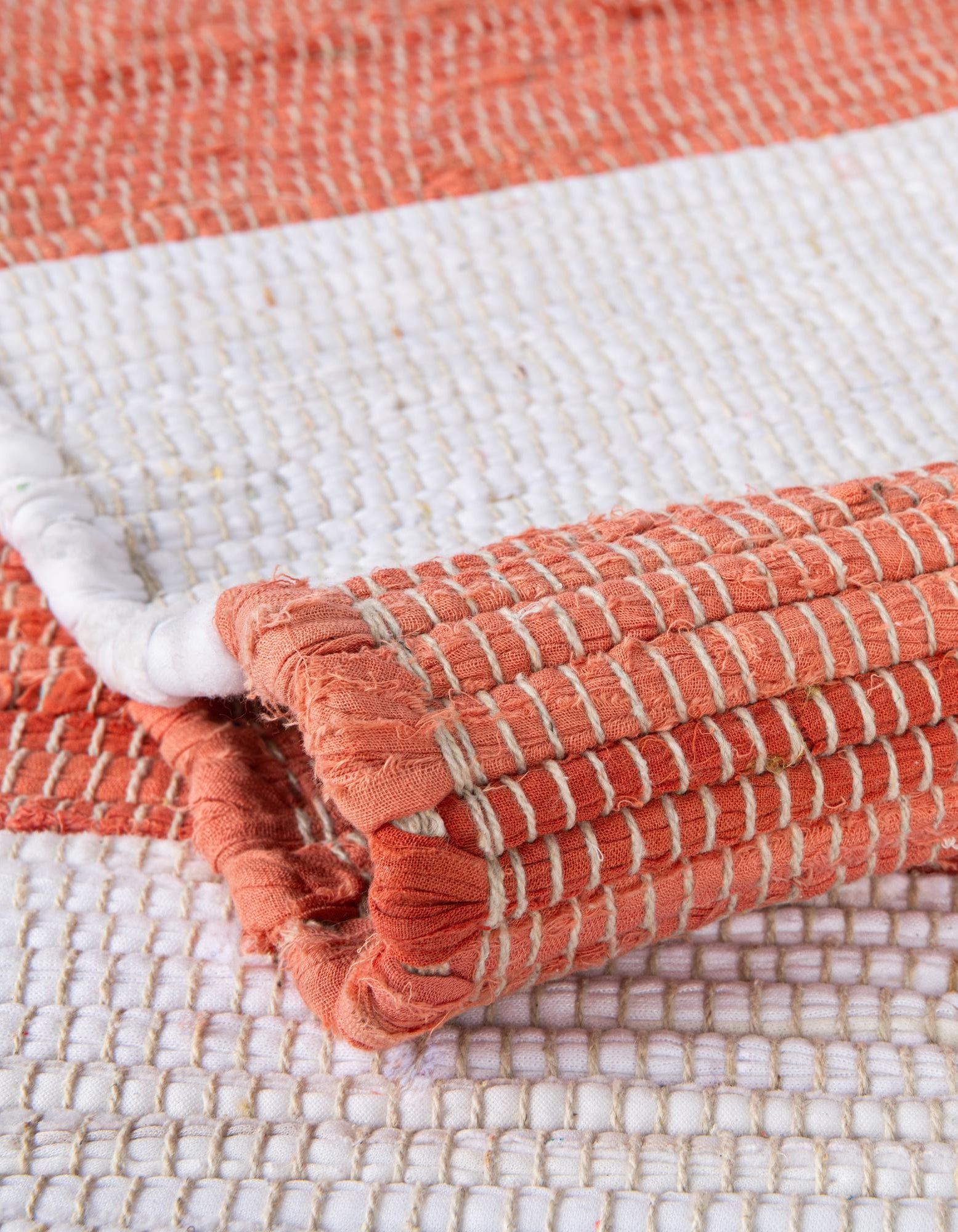 Coral and Ivory 7' 10 x 7' 10 Hand Woven Chindi Rag Square Rug | Rugs.com