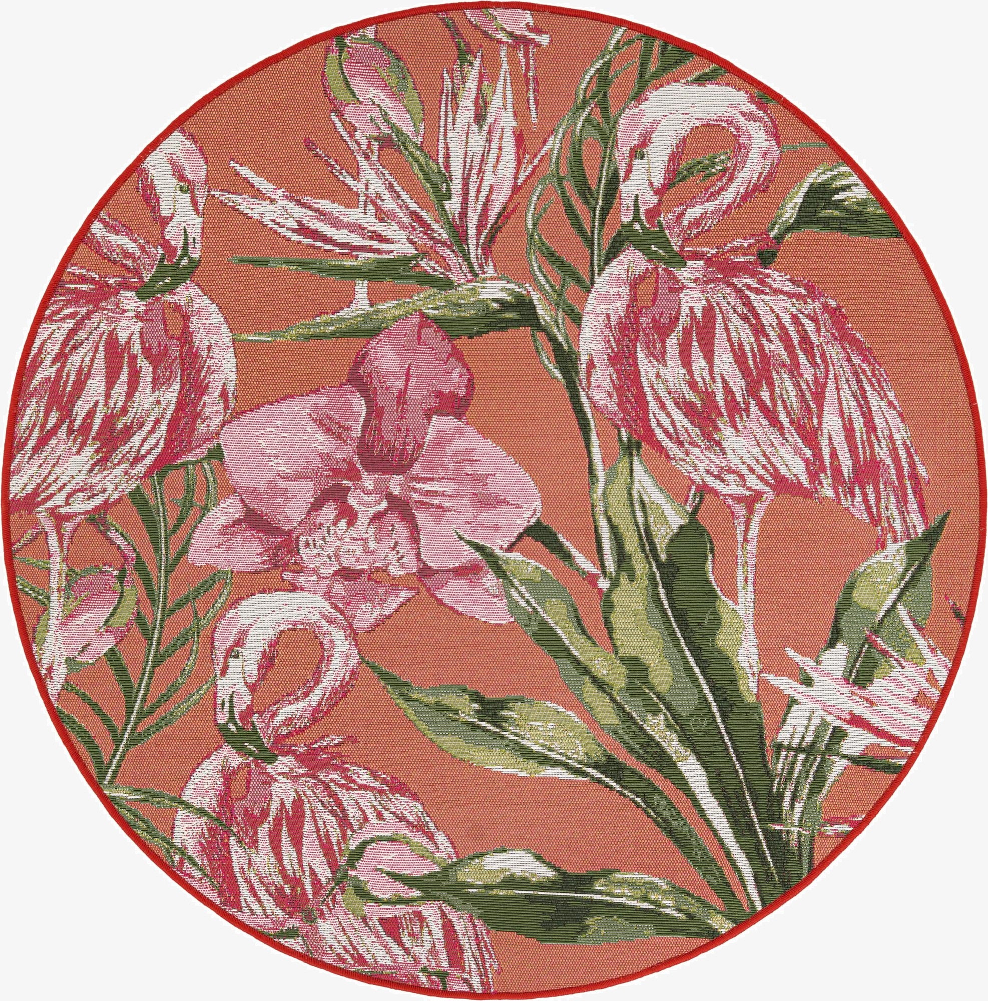  4' x 4'  Washable Botanical Indoor / Outdoor Round Rug