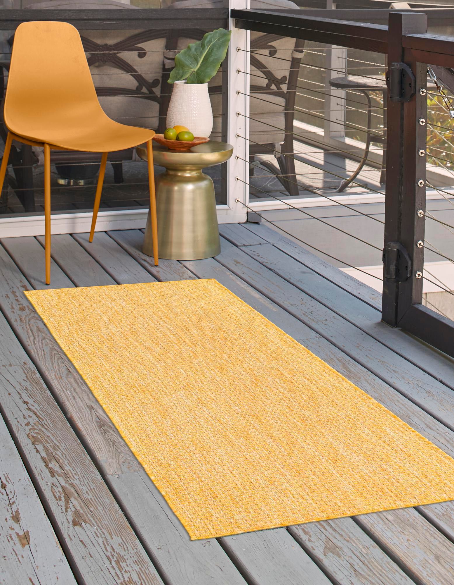 Corn Harvest Yellow 2' 7 x 12' Solid Indoor / Outdoor Runner Rug | Rugs.com