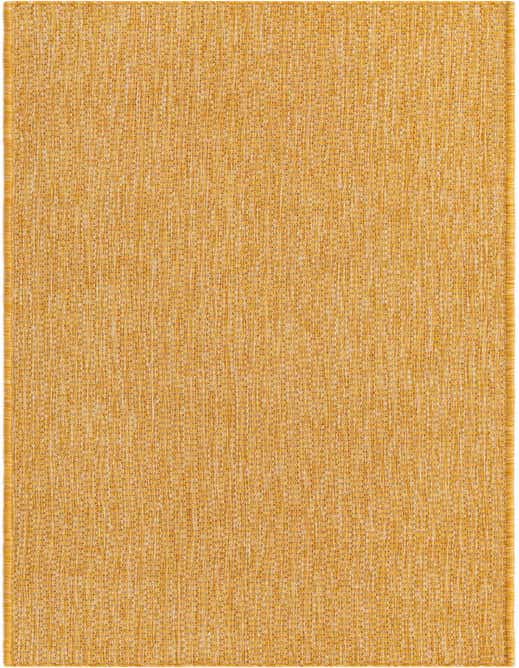 A close-up view of an 8 ft runner rug in a vibrant yellow-gold hue, featuring a textured flatweave pattern.