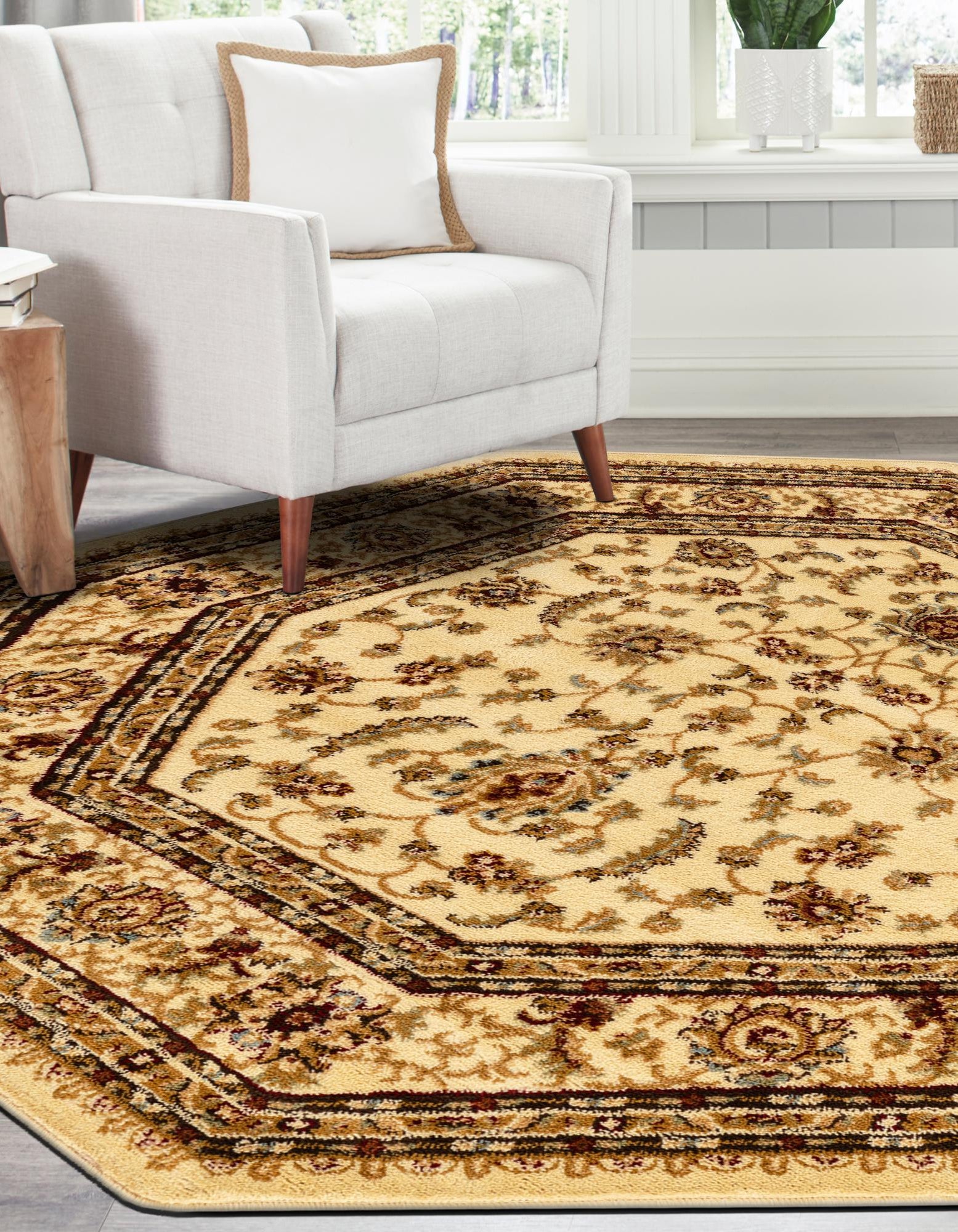 Cream 5' 3 x 5' 3 Aditi Octagon Rug | Rugs.com