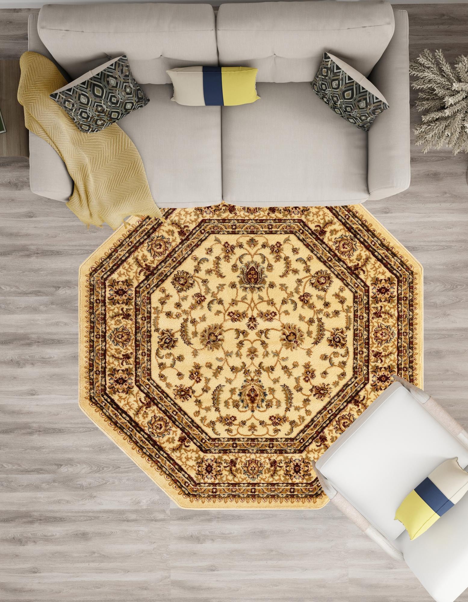 Cream 5' 3 x 5' 3 Aditi Octagon Rug | Rugs.com