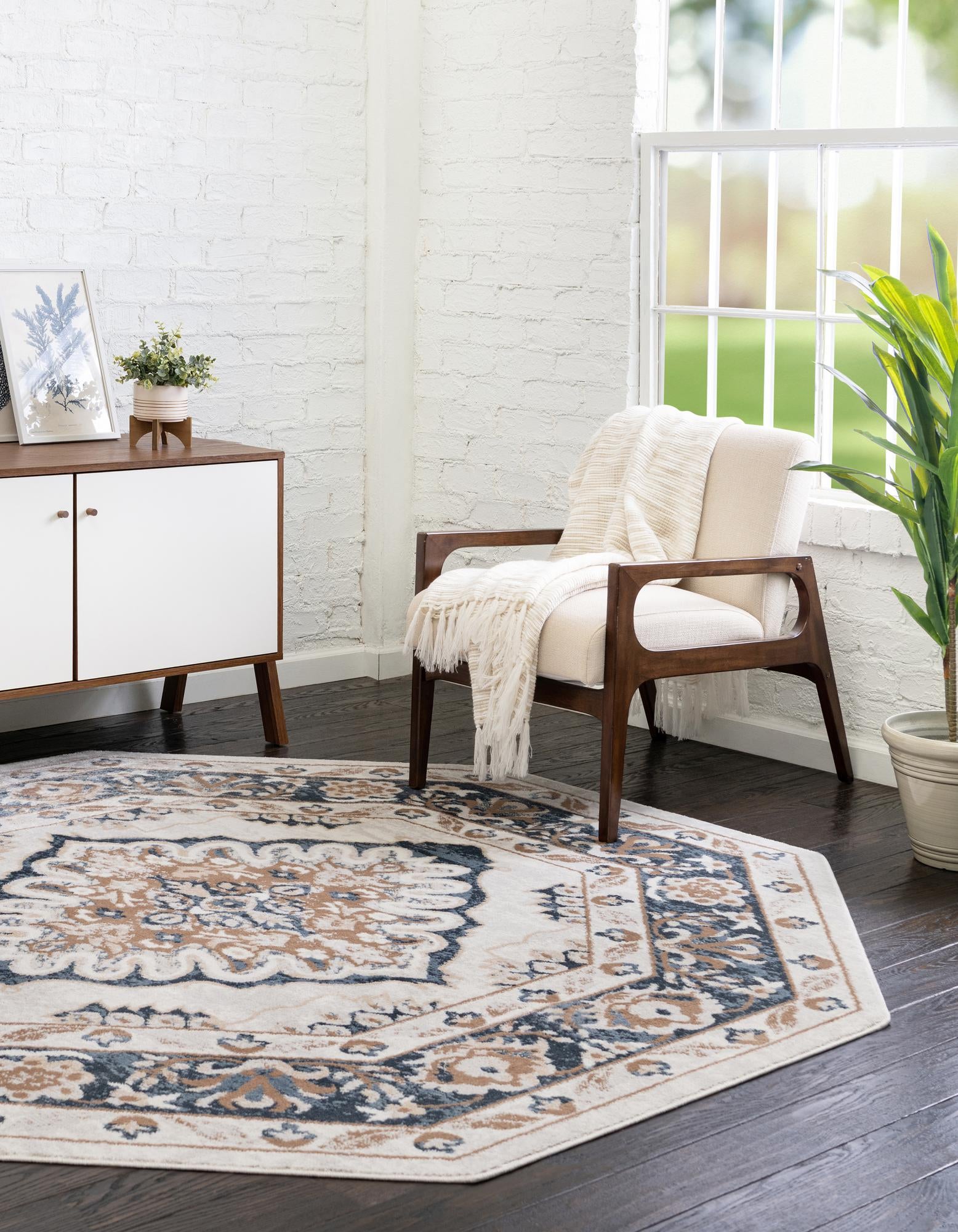 Cream 7' x 7' Oxford Octagon Rug | Rugs.com