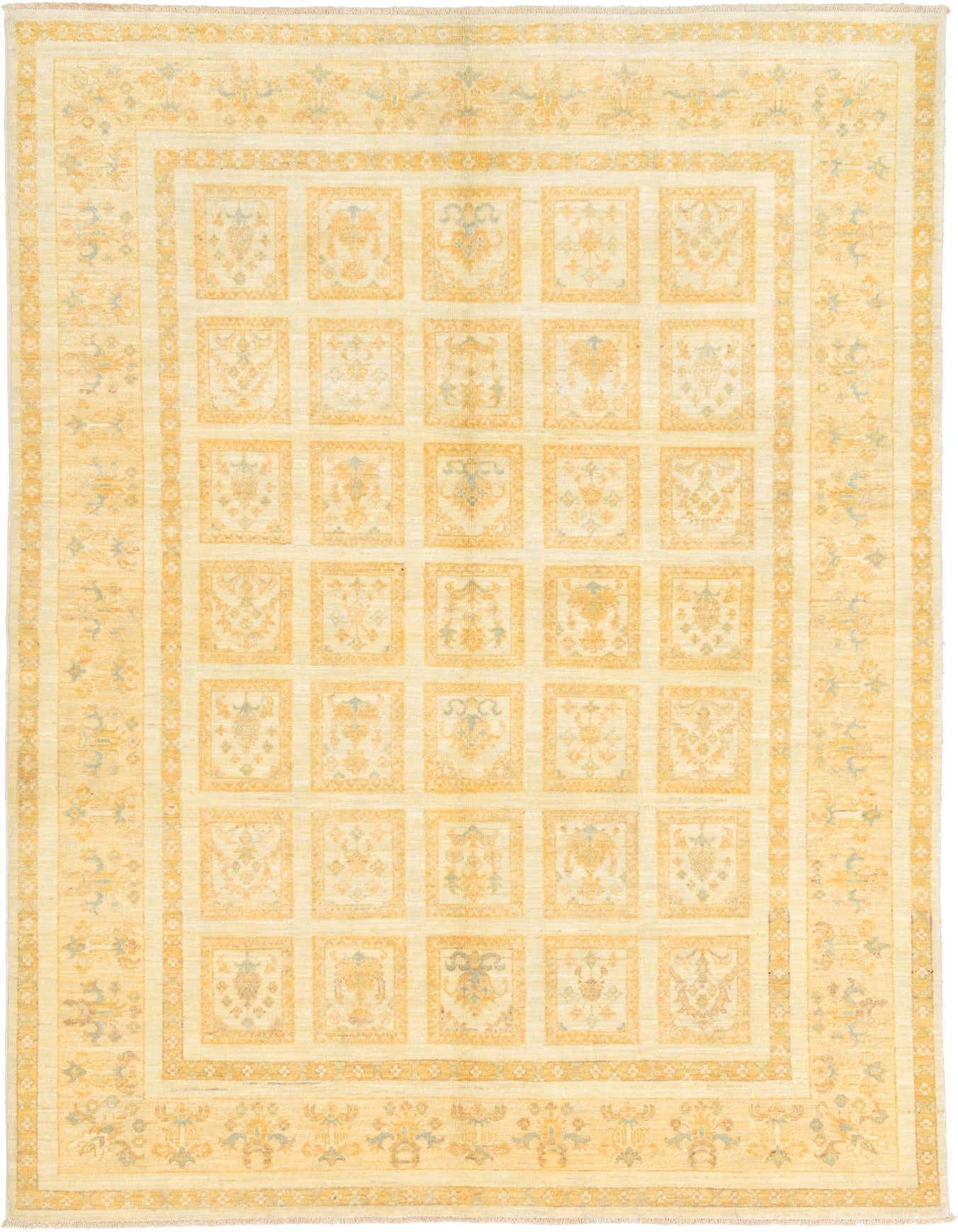 A 6x9 rectangular Ariana Ziegler rug in ivory and cream with a traditional botanical and floral pattern.