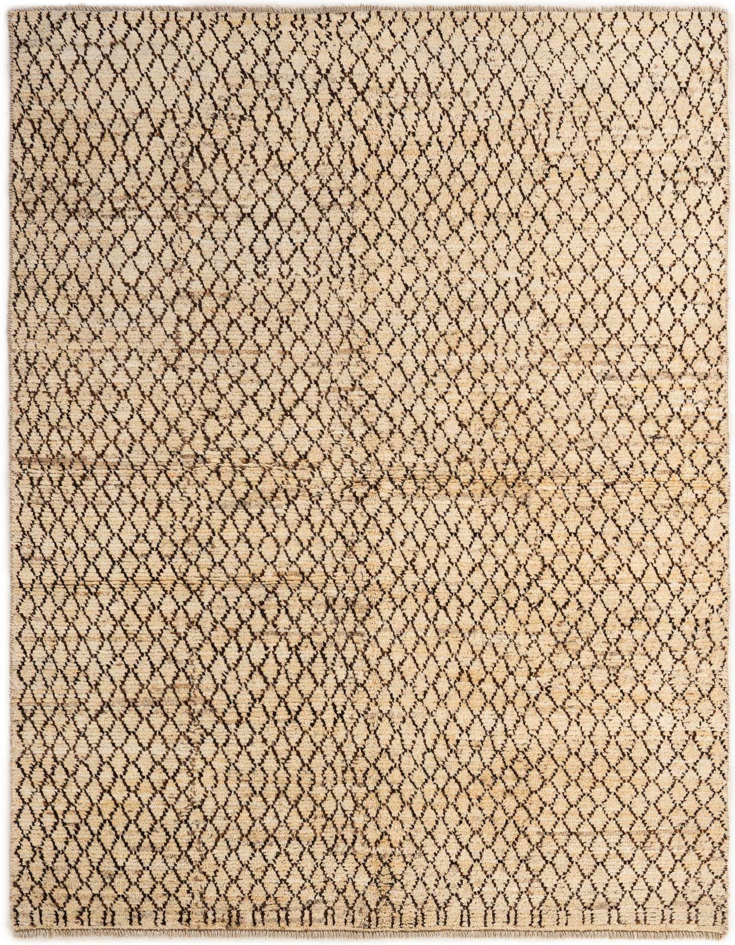 A 5x8 rectangular Darya rug with a modern ivory and cream diamond pattern, handmade from wool.