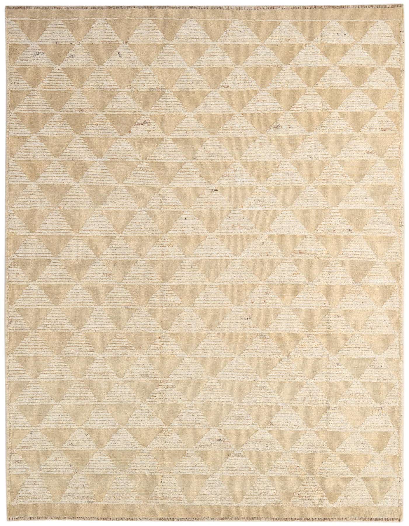 A 6x9 rectangular Darya rug in ivory and cream, featuring a modern geometric triangle pattern, suitable for a living room.