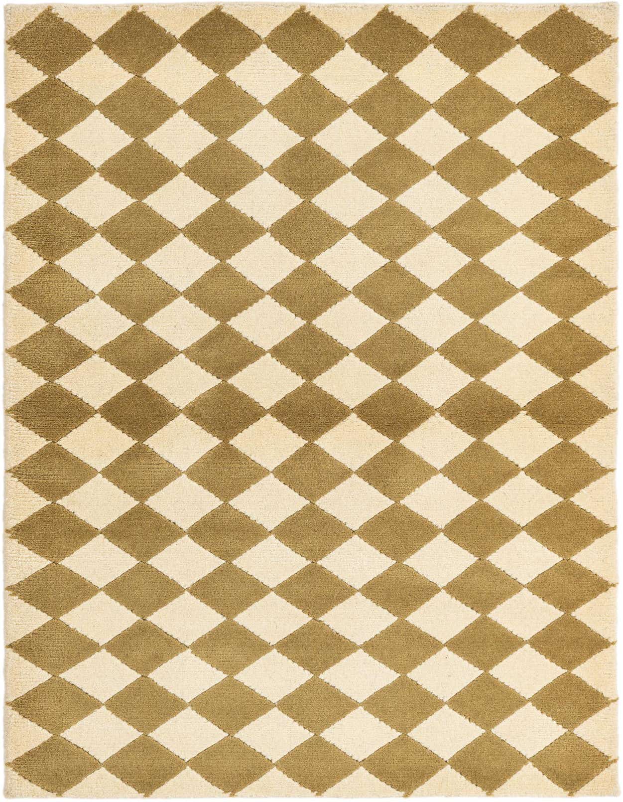 A 3x5 rectangular Darya rug with a modern harlequin diamond pattern in ivory and cream, handmade from 100% wool.