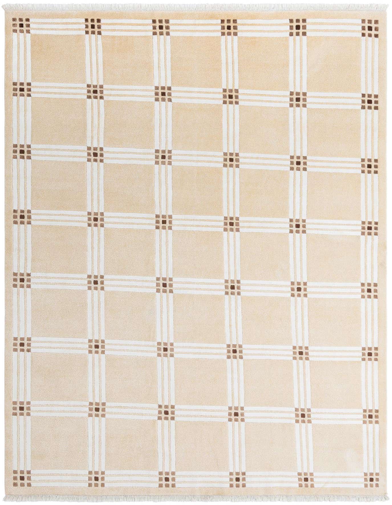 An 8x11 rectangular Darya rug in ivory and cream with a modern plaid pattern and high pile.