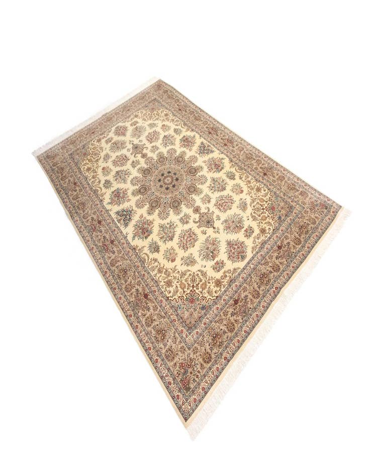 Detail image of  6' 6 x 9' 10  Hand Knotted Ghom Silk Persian Rug