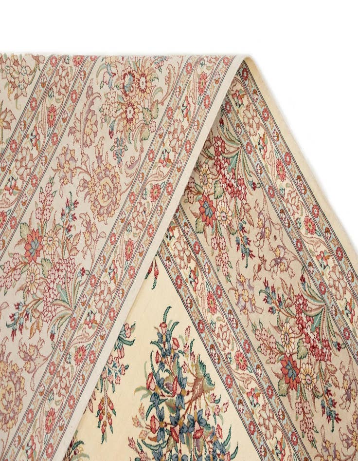 Detail image of  6' 6 x 9' 10  Hand Knotted Ghom Silk Persian Rug