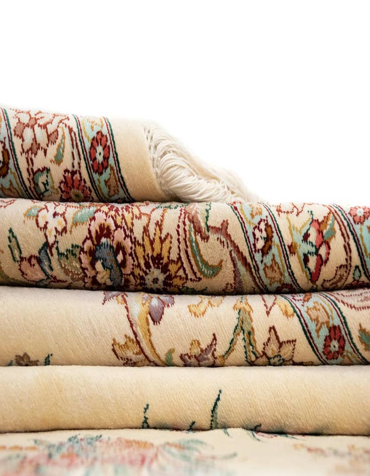 Detail image of  6' 6 x 9' 10  Hand Knotted Ghom Silk Persian Rug