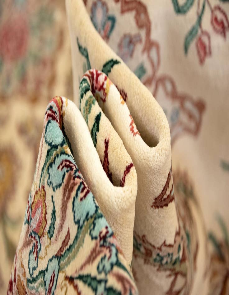 Detail image of  6' 6 x 9' 10  Hand Knotted Ghom Silk Persian Rug